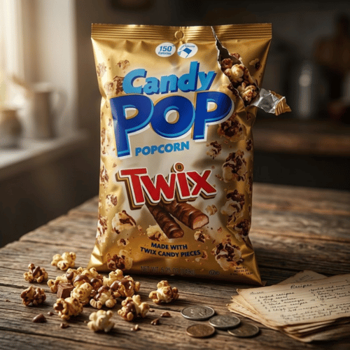 Candy Pop Popcorn Twix 149g – US-Import-Snack mit echten Twix Candy Pieces auf Schokoladenpopcorn, goldene Tüte