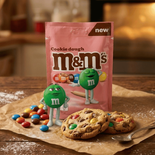 M&M's Cookie Dough 102g – neue Sorte mit Cookie-Dough-Füllung in Milchschokoladenhülle, rosa Tüte, USA-Import von Mars