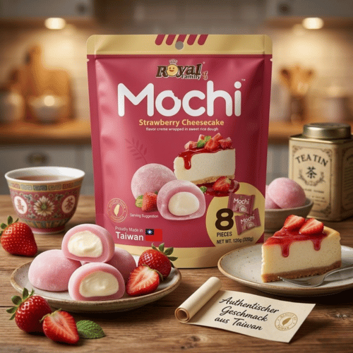 Royal Family Mochi Strawberry Cheesecake 120g, 8 Stück, MHD 11.10.26, fruchtiges Mochi-Dessert aus Taiwan