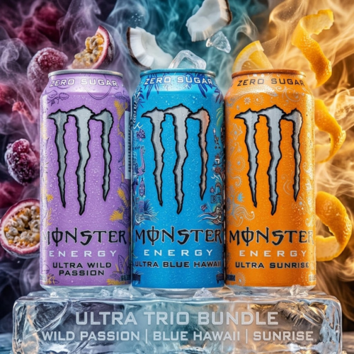 Monster Ultra Zero Sugar Dosen, 3 Sorten Wild Passion Blue Hawaiian Sunrise