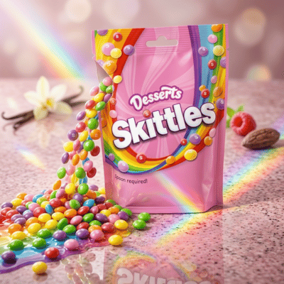 Skittles Desserts 152g – pinker Beutel mit Dessert-Fruchtgummi-Dragees in Berry Ice Cream und Lemon Flavour