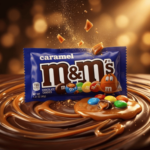 M&M's Caramel Chocolate Candies 40g – blaue USA-Import-Packung mit dragierter Milchschokolade und Karamellfüllung