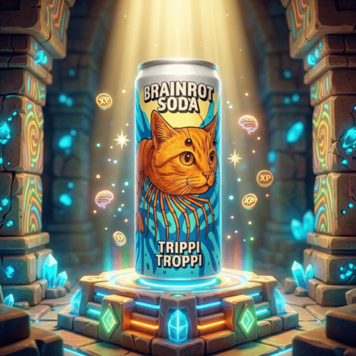 Brainrot Soda Trippi Troppi 250ml – virales Heidelbeer-Lemonade-Soda mit Spinnen-Katzen-Design, zuckerfrei, blaue Dose aus Polen