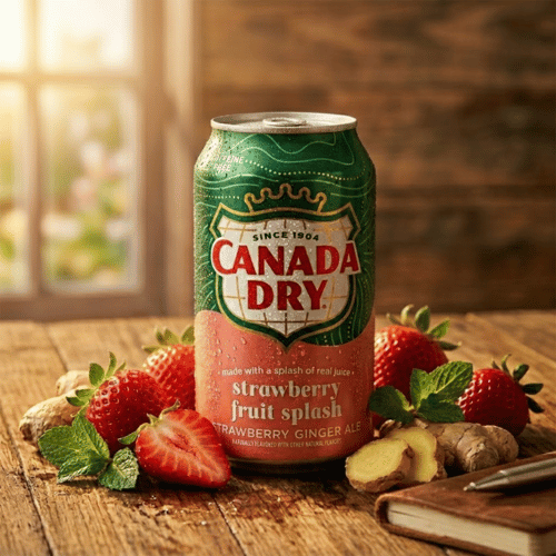 Canada Dry Strawberry Fruit Splash 355ml Dose – Erdbeer-Ginger-Ale mit echtem Fruchtsaft, koffeinfrei, USA-Import seit 1904