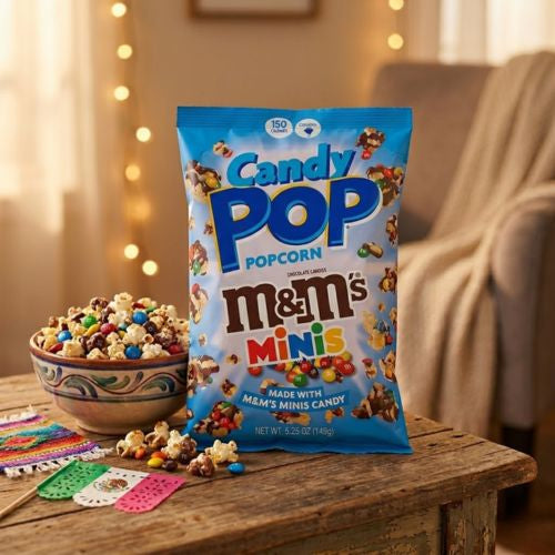 Candy Pop Popcorn M&M's Minis 149g – US-Import-Snack mit echten Schokoladen-M&Ms auf Popcorn