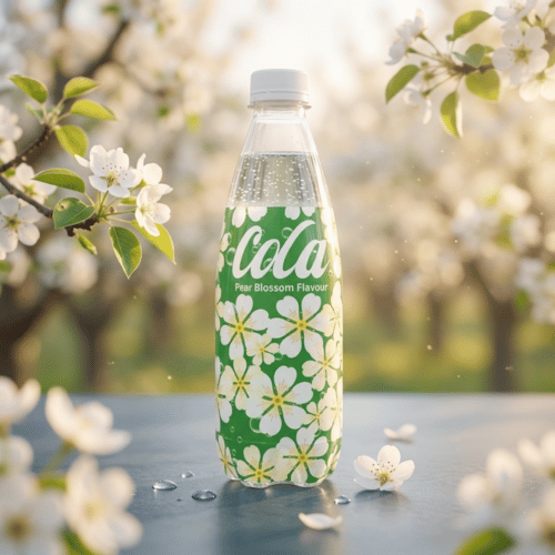 
Huang Dong Cola Pear Blossom 400ml – grüne PET-Flasche mit weißem Blütendesign, China-Import mit Birnenblüten-Geschmack