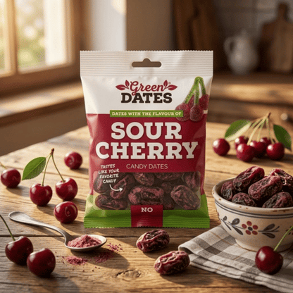 Green Dates Sour Candy Datteln 90g – Sour Cherry & Strawberry