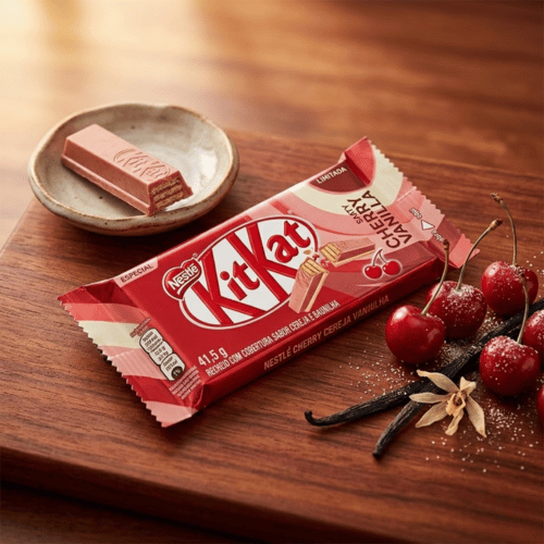 KitKat Cherry Vanilla 41,5g – Nestlé Waffelriegel mit Kirsch-Vanille-Füllung, Brasilien-Import bei Lustladen24