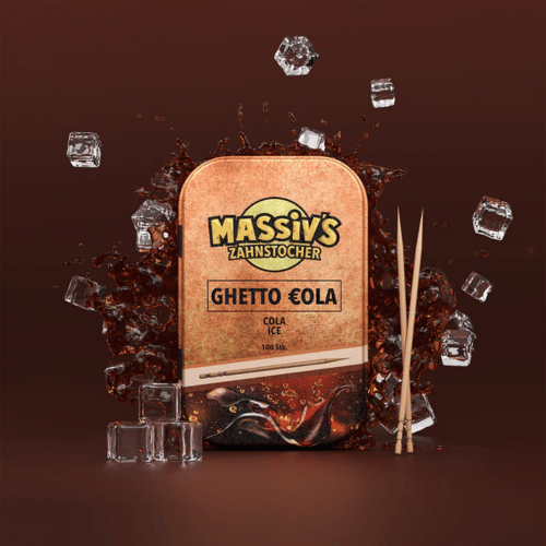 Massiv's Zahnstocher Ghetto Cola Metalldose – 100 aromatisierte Birkenzahnstocher mit Cola-Ice-Geschmack 