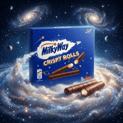Milky Way Crispy Rolls Verpackung, 5 x 22,5 g, Waffelröllchen mit Milchcreme und Schokolade