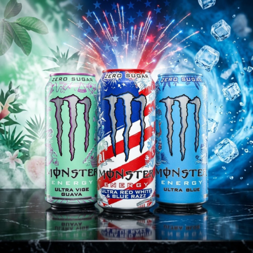 Monster Ultra Zero Sugar 3er Bundle Dosen, Vice Guava Red White Blue Razz Blue Hawaiian