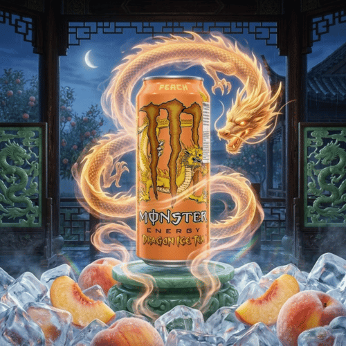 Monster Energy Dragon Ice Tea Peach 473 ml goldene Dose mit Drachen-Design – USA Import, nicht karbonisiert, Lustladen24