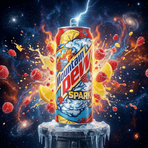 Mountain Dew Spark Lemon and Raspberry 330ml – bunte Comic-Dose mit Zitrone und Himbeere, polnische Edition von PepsiCo