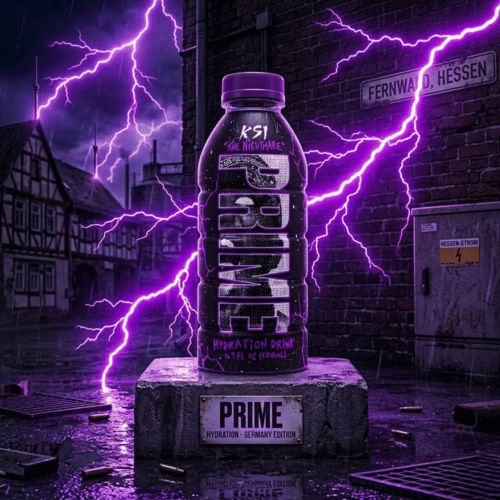 Prime Hydration KSI The Nightmare – schwarze 500-ml-Flasche der limitierten Strawberry Cream Edition