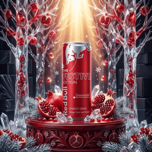 Red Bull The Festive Edition Granatapfel 250 ml – rote Sondereditions-Dose mit zwei Bullen, Lustladen24