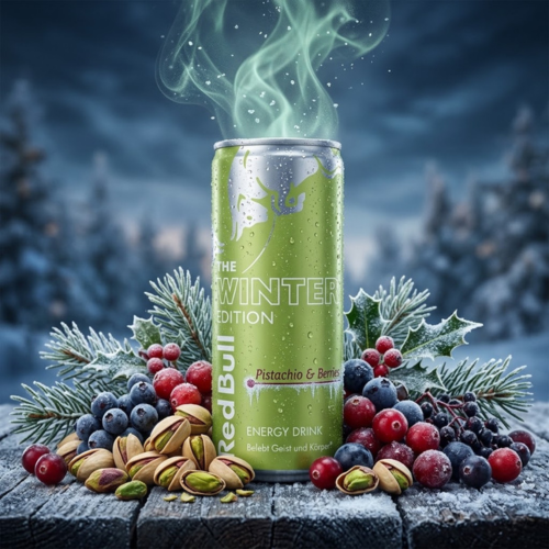 Red Bull Winter Edition Dose 250ml, Pistazie Beeren Geschmack, grüne Optik