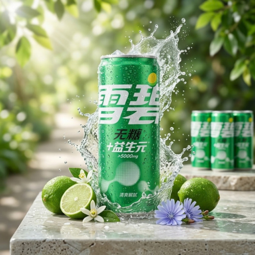 Sprite Zero Sugar + Prebiotics 330-ml-Dose in Grün mit chinesischem Schriftzug