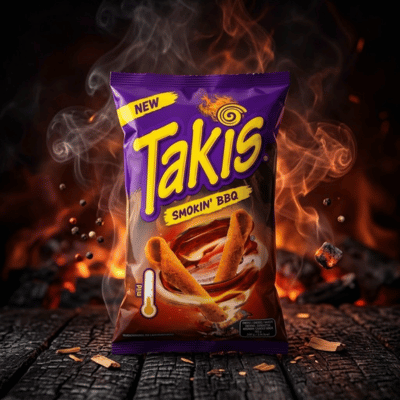 Takis Smokin' BBQ – violettes Tütchen mit gerollten Mais-Snacks in BBQ-Geschmack, neue Sorte mild, Lustladen24