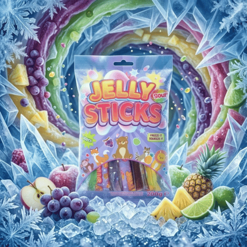 Jelly Sticks Sour 200g 10er Pack saure Frucht-Gelee-Sticks zum Einfrieren, bunt mit Apfel, Erdbeer, Trauben, Ananas, Blaubeere 