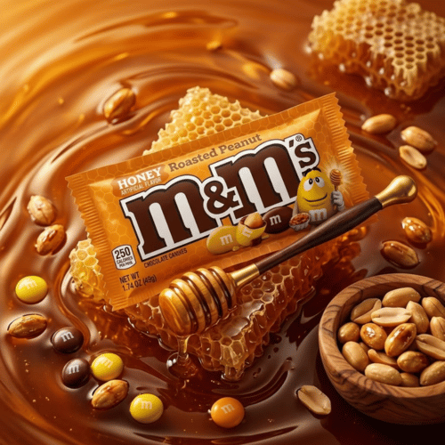 M&M's Honey Roasted Peanut Chocolate Candies 49g – orange USA-Import-Packung mit honiggerösteten Erdnüssen in Milchschokolade