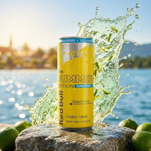 Red Bull Summer Edition 2026 Sudachi-Lime Sugarfree – gelbe 250-ml-Dose ohne Zucker, nur 3 kcal pro 100 ml, Energy Drink aus Österreich 