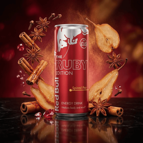 Red Bull The Ruby Edition Spiced Pear 250ml – rubinrote Dose mit Birnen-Zimt-Geschmack, limitierte UK-Import-Edition